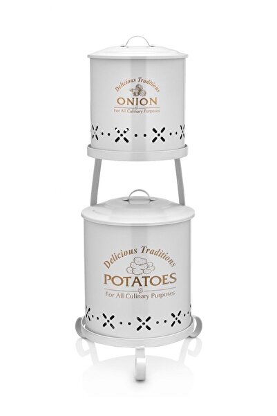 Bestofhome Luxury 2 Layer Metal Potato Onion Bucket White