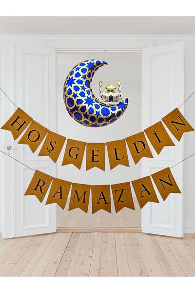 Partifabrik Ramadan Ornaments Blue Balloon and Welcome Ramadan Lettering Decoration Set