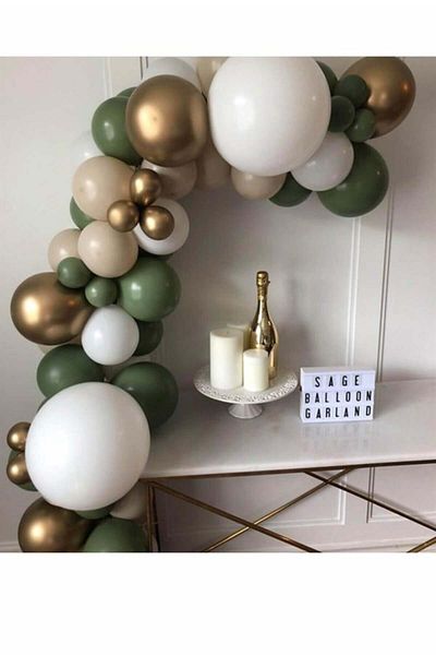 Partifabrik Pastel Sage Green Cream Chain Balloon 3 Meters