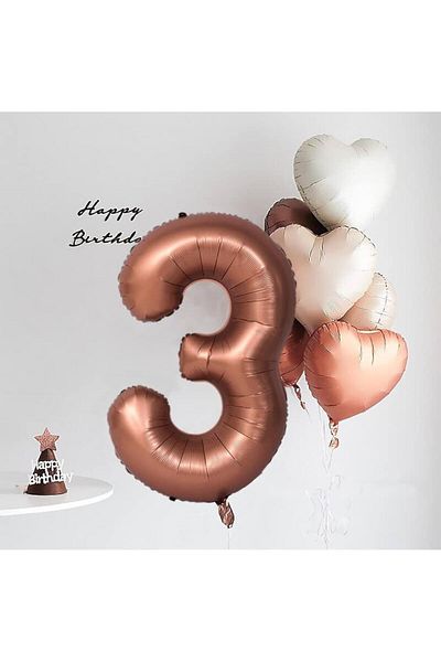 Partifabrik Retro Chocolate Brown Number Foil Balloon 3 Years Old Balloon