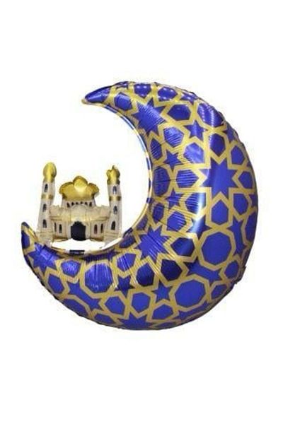 Partifabrik Ramadan Ornaments Blue Moon Shaped Foil Balloon Welcome Ramadan Balloons