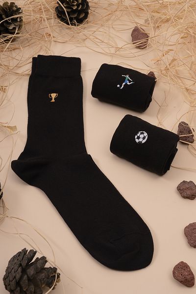 HİTRA 3-Piece Football Embroidered Embroidered Men's Sock Seamless Socks