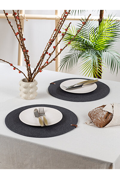 Comfort Craft 2'li Amerikan Servis Supla | Deri Detaylı Kordon, Yanmaz Tabak Altlığı | Çeyizlik | Antrasit