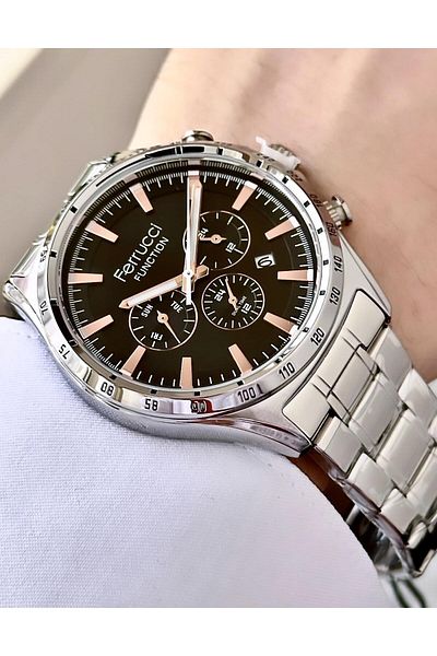Ferrucci Men's Multifunctional Metal Band Wristwatch