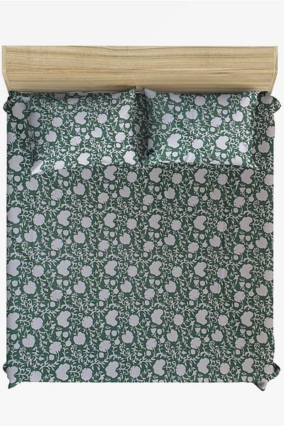 makiteks Комплект чаршафи Maki 100% памучен перкал с флорален принт 160x200 + 2*(50x70) двойни с плъстен пълнеж