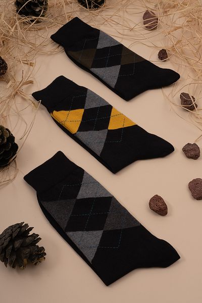HİTRA 3-Piece Diamond Patterned Seamless Socket Men's Socks