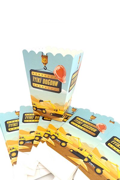 Partifabrik Construction Machinery Themed Corn Box 8 Pieces