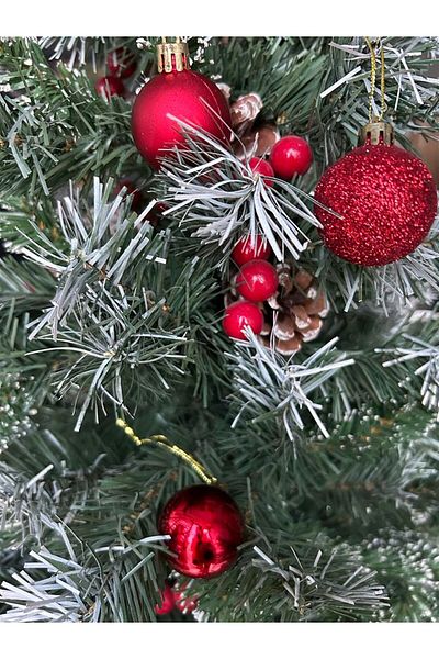 Partifabrik New Year's Pine Tree Ornament Red Ball Ornament Set 4 Cm 6 Pieces