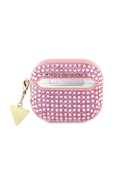 Guess 3. Nesil Uyumlu Kılıf  Parıltılı Taş Kaplamalı Üçgen Süs Zincirli Pembe