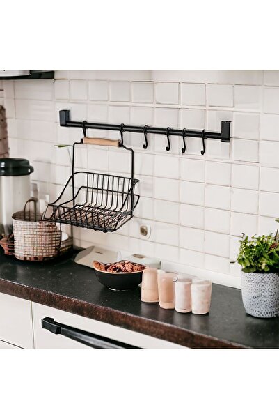 Akkoyunlu home Umeraș De Perete Retro Și Coș Umeraș De Bucătărie Și Baie Și Coș Metal Negru