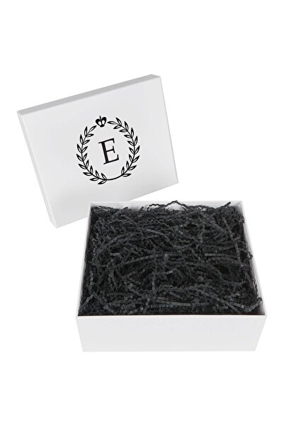 HEDİYEDİYE E Harfi Tasarımlı Siyah Kırpıklı Boş Hediye Kutusu