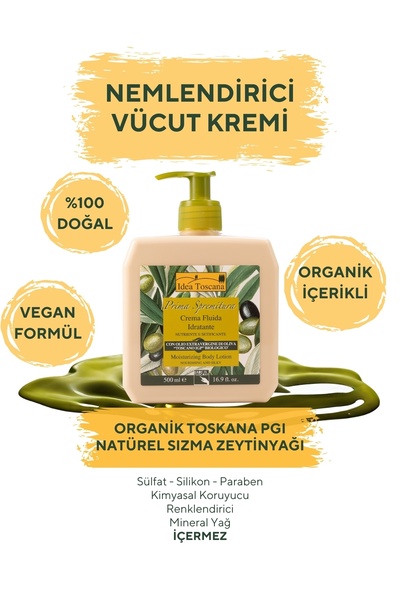 idea Toscana Organik Zeytinyağlı Vücut Kremi – Nemlendirici, Onarıcı & Güneş ...