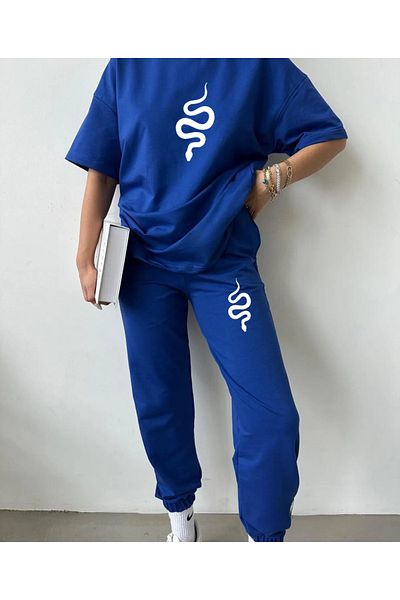 Revasser Dámské tričko Yılanss se speciálním potiskem z bavlny, oversize Jogger, horní a spodní sada