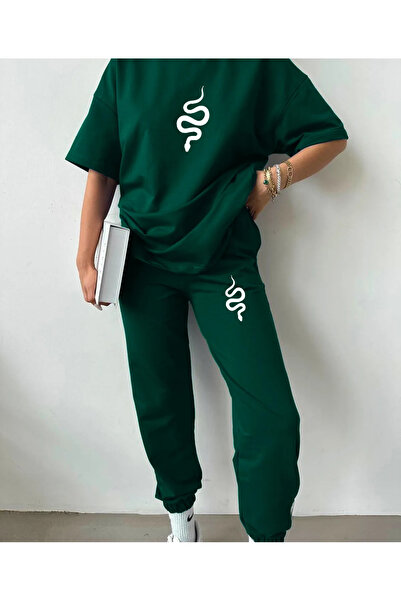 Revasser Kadın Yılansss Özel Baskılı Renkli Pamuklu Oversize Jogger T-shirt  ...