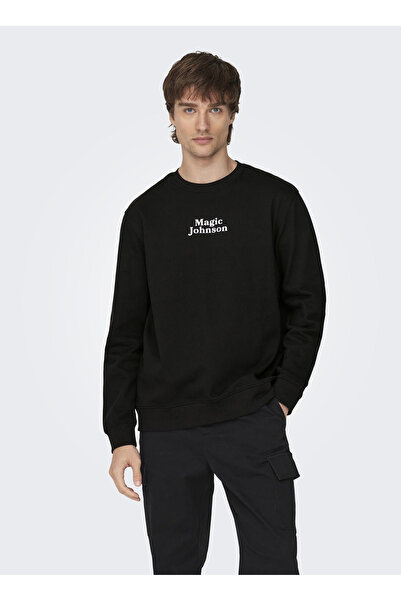 Only & Sons Siyah Erkek O Yaka Baskılı Sweatshirt 22027894_onscelebrıty Reg C...