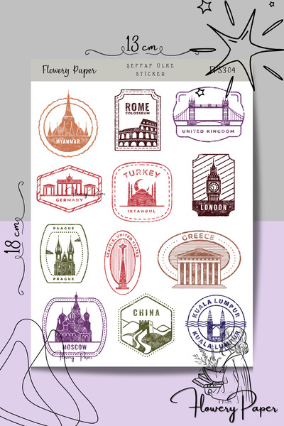 Flowery Paper Şeffaf Ülke Sticker Sayfası - Defter ,Ajanda , Journal,Scrapboo...