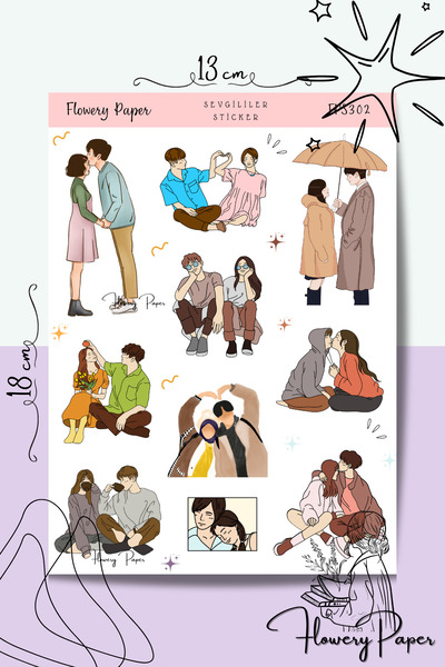 Flowery Paper Sevgililer Sticker Sayfası - Defter ,Ajanda , Journal,Scrapbook...
