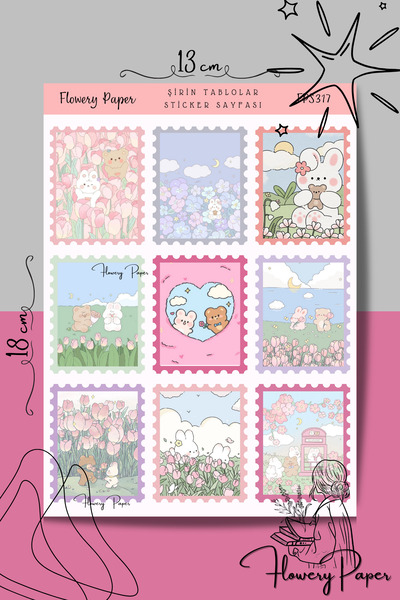 Flowery Paper Şirin Tablolar Sticker Sayfası - Defter ,Ajanda , Journal,Scrap...