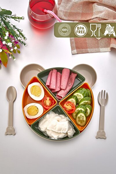 HOMENIVA 7 Parça Teddy Bear Yeşil Mama Tabağı – Ayıcık Şekilli Yemek Tabağı Seti