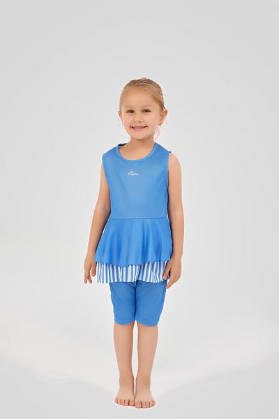 ALFASA Costum de baie pentru copii cu fusta volanata cu dungi - design cu maneca zero