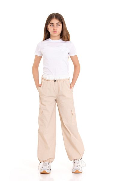 LAPINKOD Garni Elastic Waist Pocket Elastic Leg Stopper Parachute Girls' Trousers