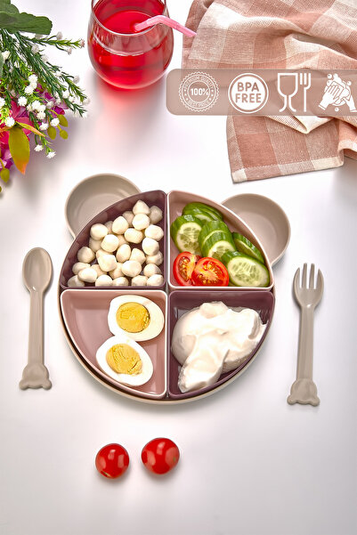 HOMENIVA 7 Parça Teddy Bear Mor Mama Tabağı – Ayıcık Şekilli Yemek Tabağı Seti