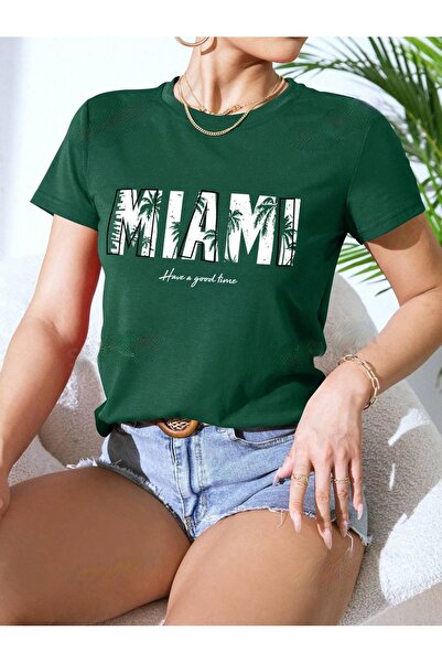 over head oh Ženske Naphtha zelene Miami Štampano prevelike veličine T-shirt