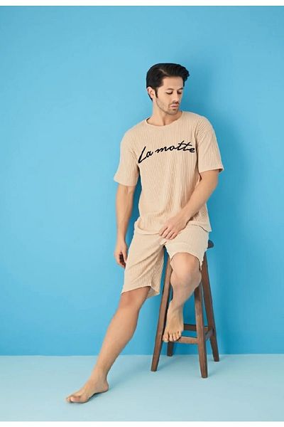 Ayans Pijama Ανδρικό Σετ Κάπρι με ραβδώσεις Oversize