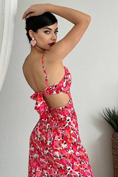 lovebox Жіноча сукня-футляр з квітковим принтом, з зав'язкою на спині та розрізом, з бретельками, довжина до коліна, 242