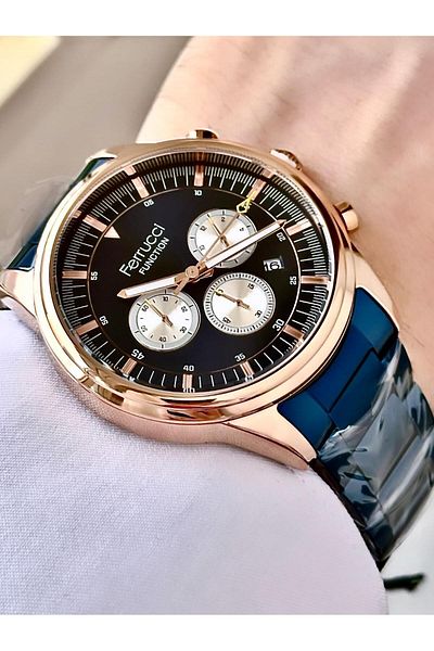 Ferrucci Men's Multifunctional Metal Band Wristwatch