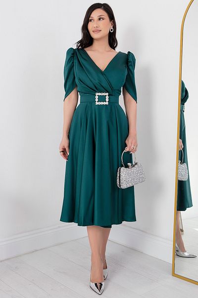 PULLIMM Satin Belted Double Breasted Collar Dress - DNS1520