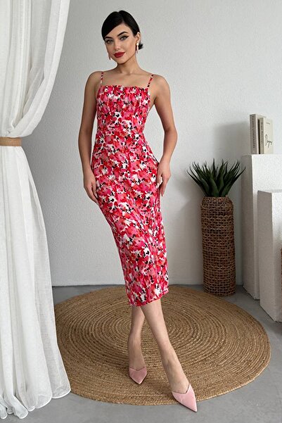 WOMAN VISION Ženska crvena Cvetni dezen haljina sa vezanjem na leđima i Sa pr...