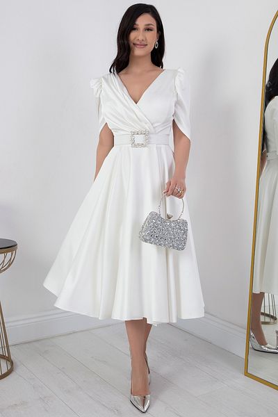 PULLIMM Satin Belted Double Breasted Collar Dress - DNS1520