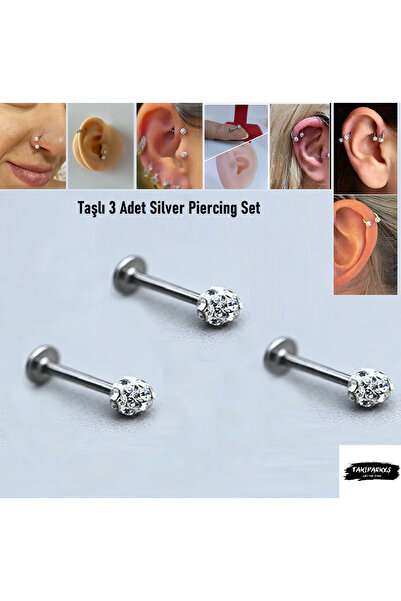 Takıparkxs 316l Cerrahi Çelik Shambala Taşlı Labret Dudak Burun Kulak 3 Adet ...