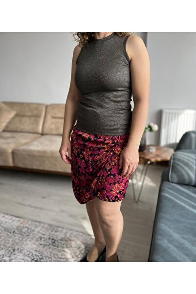 İVVİ Sıfır Kol, Sıfır Yaka Simli Iplik Spor Bluz Haki