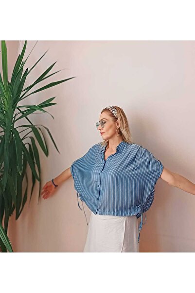 Volumex Синьо-біла смугаста сорочка з напівкрилами