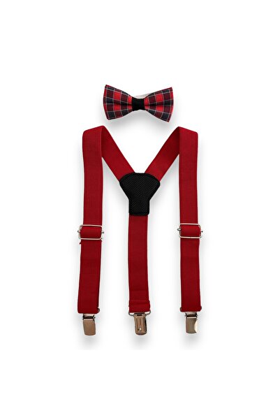 Monkabox Set papion cu bretele roșii cu model în carouri roșii