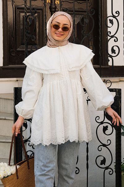 LOCCO Γυναικείο Βρεφικό Πουκάμισο Δαντελένιο Λευκό