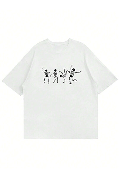 Ginevra Unisex Oversize kroj okrugla kragna Skeleton B Štampano majica