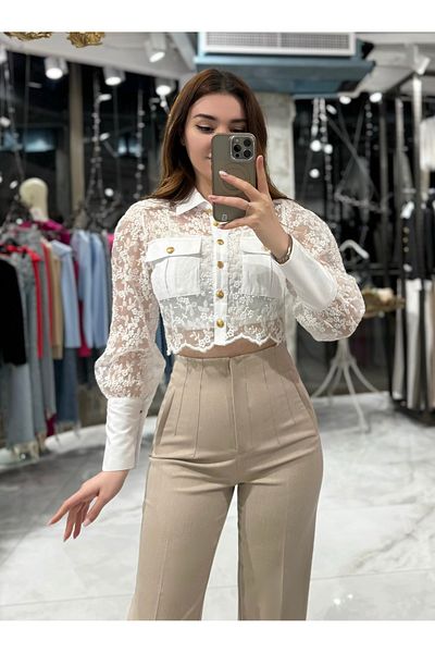 missswans Monalin Bustier Guipure Shirt-White