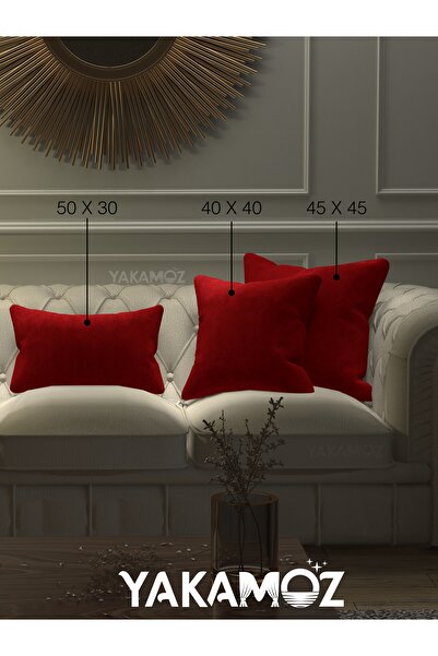 Yakamoz RED COLOR KIRLENT, PILLOW CASE VELVET TOUCH SERIES WITH VELVET LOOK