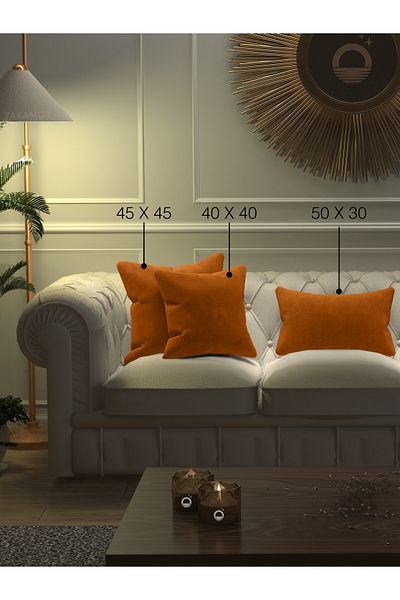 Yakamoz Velvet Look Velvet Touch Orange Color Puffer Cushion - Pillow Case Series