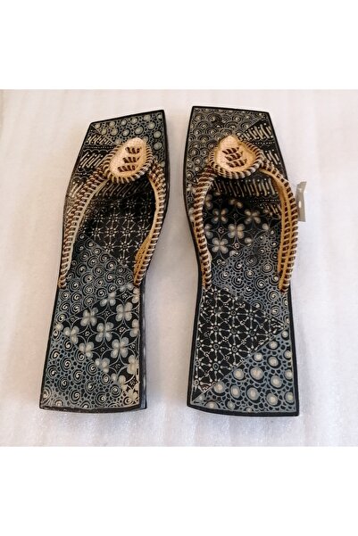 Butik Tülin Unisex otantik el yapım kahve bej bant çok hafif ahşap batik eva taban parmak arası terlik Endonezya