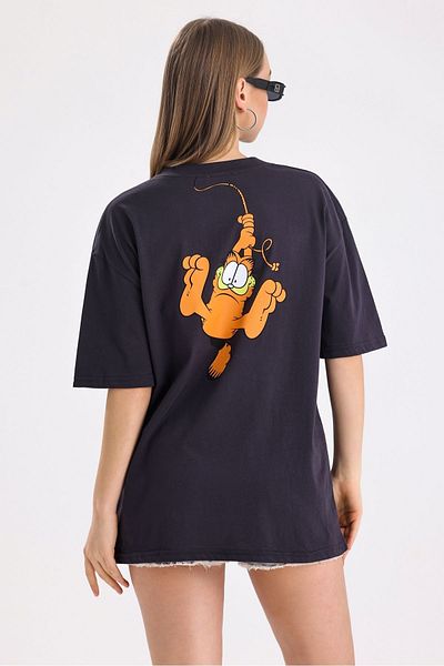 MD trend Women's Front and Back Garfield Printed Cotton Oversize T-Shirt