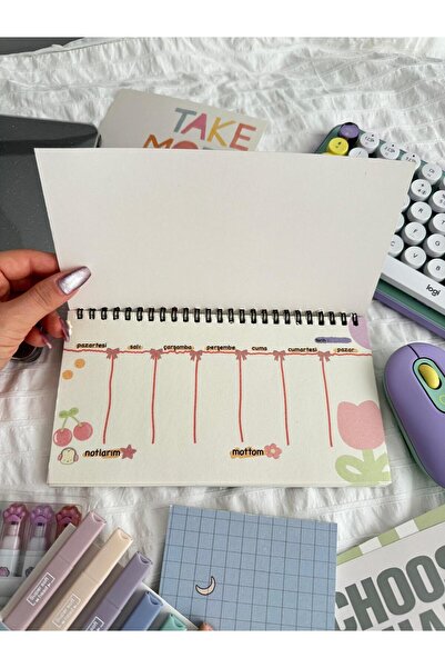 Planet Butik Sanrio Cinnamoroll Kawaii Σχεδιασμένο πληκτρολόγιο μπροστά Δώρο σημειωματάριο Weekly Planner