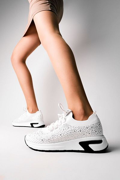 Lal Shoes & Bags Pantofi sport de damă Nesat Knitwear Stoned-alb