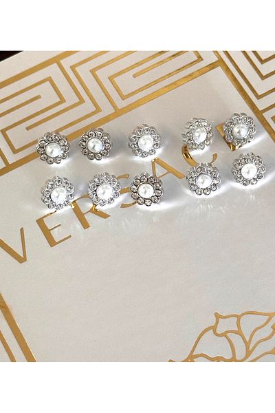 ODDA TASARIM ATÖLYESİ Classic Big Pearl Edges Crystal Rhinestones Shirt Button Set 1cm