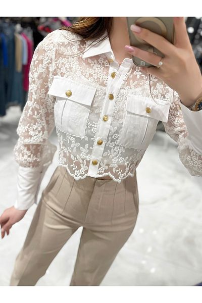 missswans Monalin Bustier Guipure Shirt-White