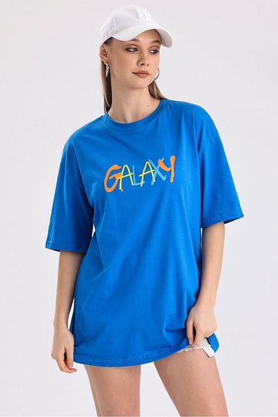 MD trend Tricou supradimensionat din bumbac imprimat Galaxy față și spate pentru femei