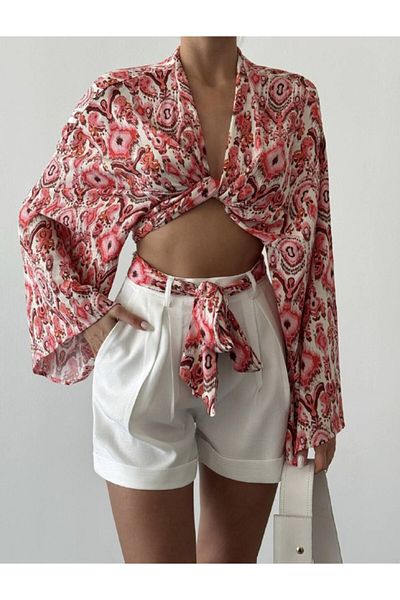 SEZON MAGAZALARI Women's striped detailed crop kimono